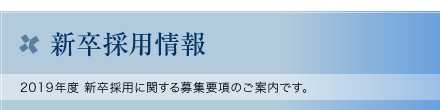 新卒採用情報　２０１９年度 新卒採用に関する募集要項のご案内です。